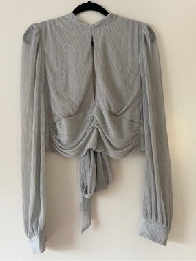 Silver Shimmer Wrap-Back Long Sleeve Top